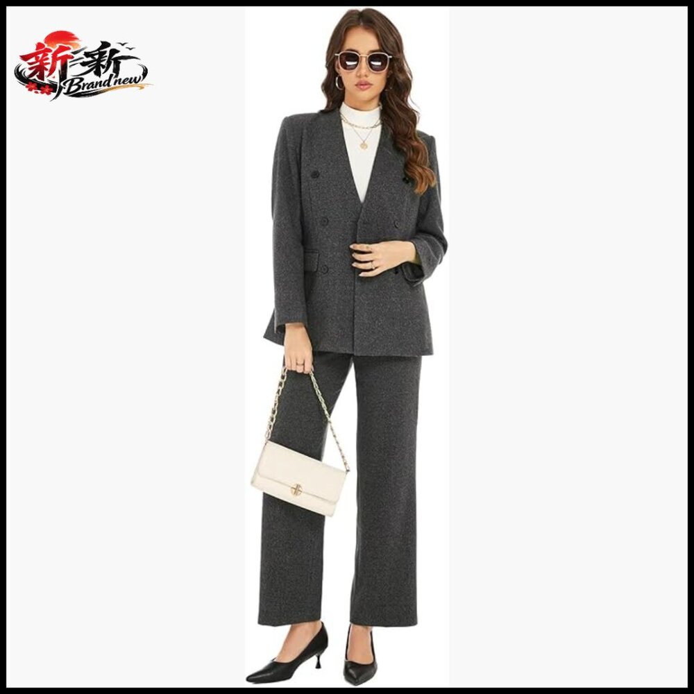 Double Breasted Wool-Look Pantsuit Set For Work